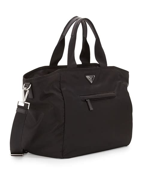 prada vela nylon tote bag with strap black nero|Prada vela shoulder bag.